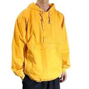 Gap Mens Large Vintage Yellow Cotton Anorak Pullover Hooded Jacket